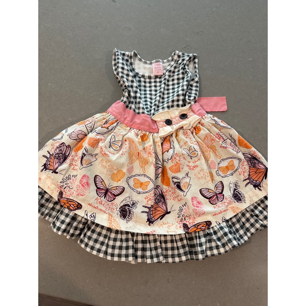 Giggle Moon Girls Dress 2T Gingham Butterfly Adventure Flutter Sleeve